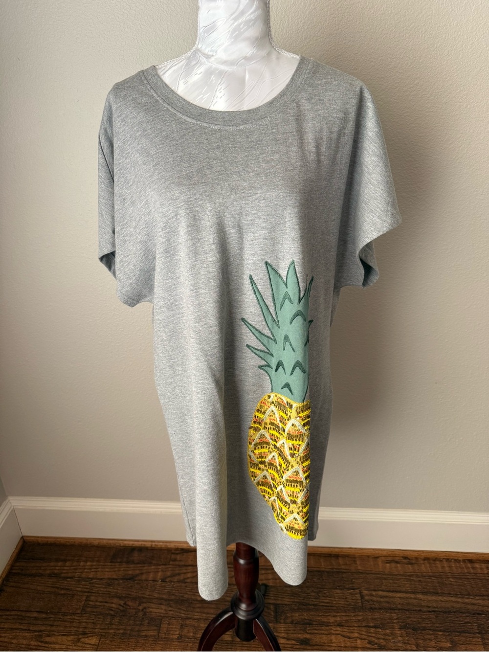 Maeve Gray Tee Dress with Yellow & Green Pineapple Graphic